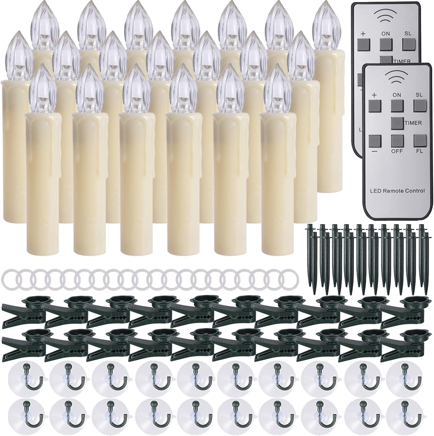 Lighting - PChero Window Candles with Remote Timer, 20 Packs Large Size Waterproof Flameless LED Taper Candles for Christmas Halloween Decorations, Last up to 200 Hours