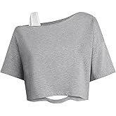 Remidoo Womens Off The Shoulder T Shirt Short Sleeve Crop Top Loose Tee Distressed Ripped Shirts
