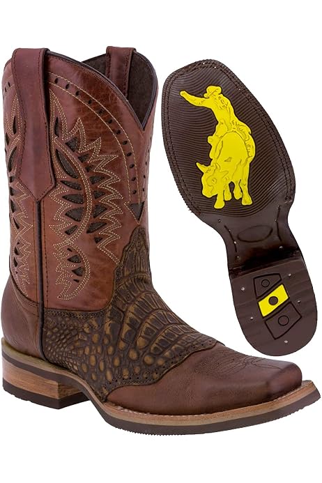 Mens Brown Western Leather Cowboy Boots 
