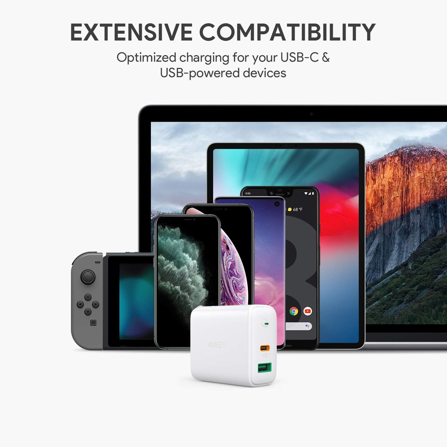 USB C Wall Charger, AUKEY USB C Charger 30W, PD Wall Charger with Power Delivery & Dynamic Detect, Compatible with iPhone 11/11 Pro, MacBook, Nintendo Switch, Airpods Pro and More
