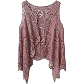 Flygo Women's Open Front Cotton Crochet Lace Boho Hippie Butterfly Vest Cardigan Coverup Sleeveless Irregular Hem