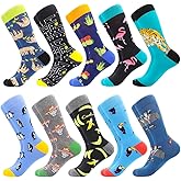 BISOUSOX Mens Dress Socks Funny Fun Colorful Crazy Funky Crew Socks for Men Novelty Happy Cotton Size 9-12