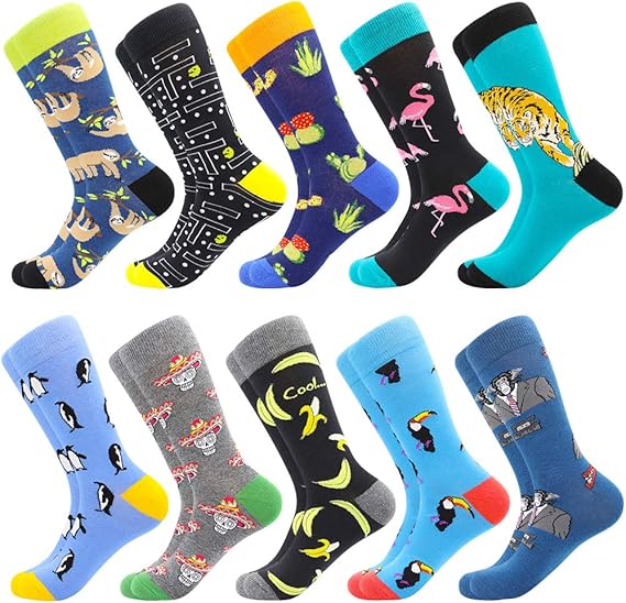 Men's Fun Dress Socks Patterned Crew Colorful Funky Fancy Novelty Funny
