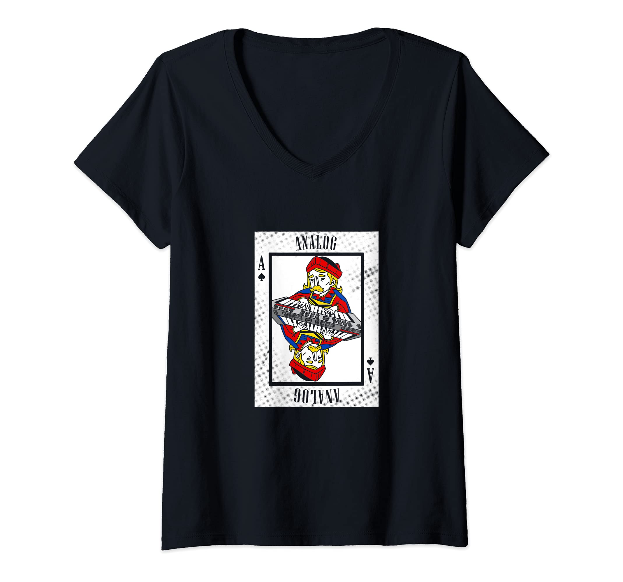 Womens Synthesizer Analog Vintage Synth Playing Card Nerd V-Neck T-Shirt