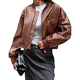 Cicy Bell Womens Faux Leather Bomber Jackets Baseball Collar Zip Up Cropped Biker Coat with Pockets