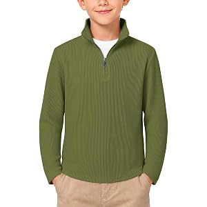Haloumoning Boys Quarter Zip Sweatshirts Ribbed Knit Fashion Pullover Tops | Long Sleeve, Soft Comfortable Fabric, Casual Out