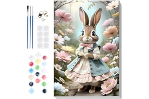 Bowetile Rabbit Paint by Numbers Adult Kit Beginner, Paint by Number Bunny Kits on Canvas with Frame, Peinture a Numero Anima