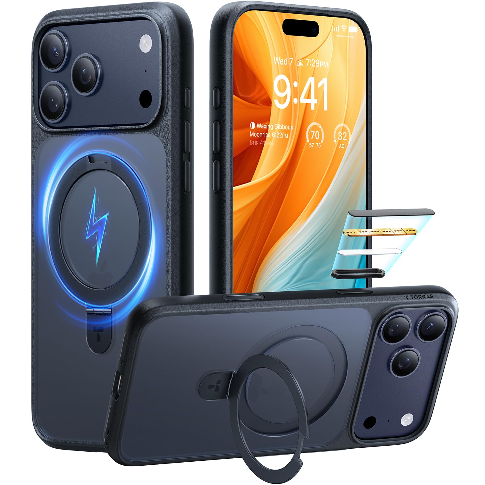Photo 1 of TORRAS Ostand Magnetic for iPhone 17 Pro Case, Fit for MagSafe, 3X Military Drop Protection, Camera Control, Slim Phone Case for iPhone 17 Pro with Kickstand, Translucent Matte Cover 6.3", Black