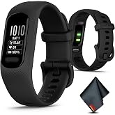 Garmin v&iacute;vosmart 5, Fitness Tracker, Long-Lasting Battery, Simple Design, Black Large Bundle with Microfiber Cleaning Cloth