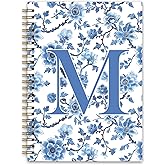 NaZaUK Blue Initial M Custom Notebook Journal, Personalized Teen Girl Gifts, Journal for Teen Girls, Monogrammed Gifts for Women Teen Girls, Custom Journal, College Ruled Spiral Notebook 5.5 x 8.3