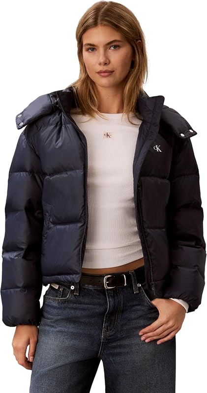 Damen Pufferjacke Essential Short Down mit Kapuze, Blau (Blue Nights), S