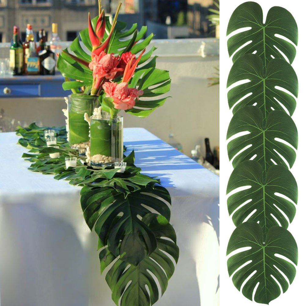 AerWo 48pcs Large Artificial Tropical Palm Leaves, 13.8 by 11.4inch, Hawaiian  Luau Party Jungle Beach Theme Decorations for Table Decoration Accessories  – The Pineapple Journal, image size:1001x1001