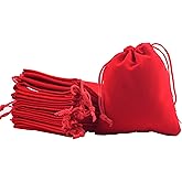 Sansam 50pcs Small Drawstring Velvet Jewelry Pouches, 4.0x4.8 Inch Red Drawstring Velvet Gift Bags,Treat Favor Bags for Wedding, Party, Shower
