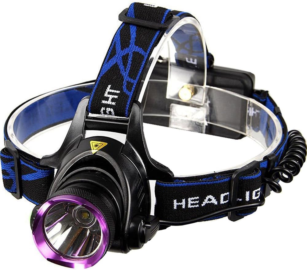 LED Headlamp, Trighteach Running, Hiking, Reading, Camping, 3Modes LED Headlamps, 2200 Lumens, Waterproof, Black/Purple Battery Powered Helmet Light, Hands-free Camping Headlight.