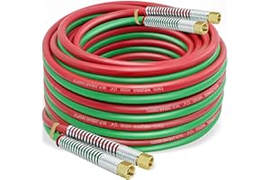 RX WELD 50 FT 1/4" Oxy Acetylene Welding Hose with 9/16"-18 B Fittings - Grade R Twin-Line Torch Hose for Acetylene Cutting & Welding (300PSI/900PSI)