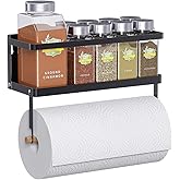 Magnetic Spice Rack, THIPOTEN 2-in-1 Foldable Strong Magnetic Shelf with Paper Towel Holder, Perfect Space Saver for Small Kitchen/Apartment, Easy to Install on The Side of Refrigerator(Black)