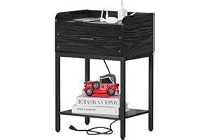 YAHARBO Black Nightstand with Charging Station, End Tables with USB Ports and Outlets, Modern Night Stand with Drawers and Open Shelf, Small Side Table for Small Spaces, Bedroom