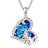 Wolf Necklace 925 Sterling Silver Howling Wolf Crystal Jewelry Birthday Gift for Her