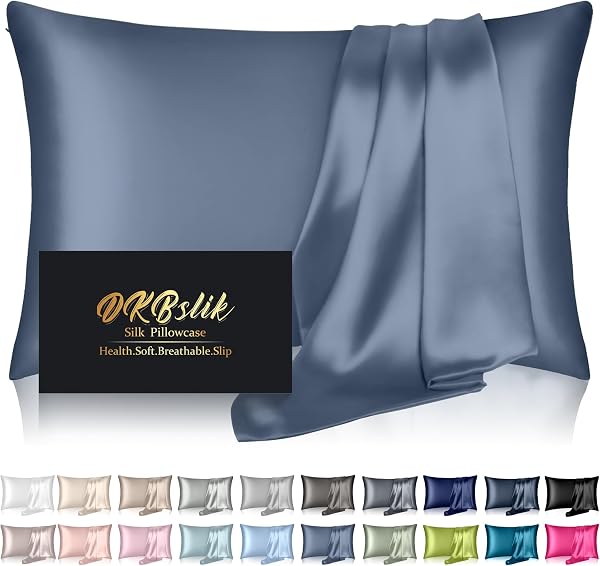 Silk Pillowcase for Hair and Skin, Mulberry Silk Pillow Cases Standard Size, Anti Acne Cooling Sleep Both Sides Natural Silk