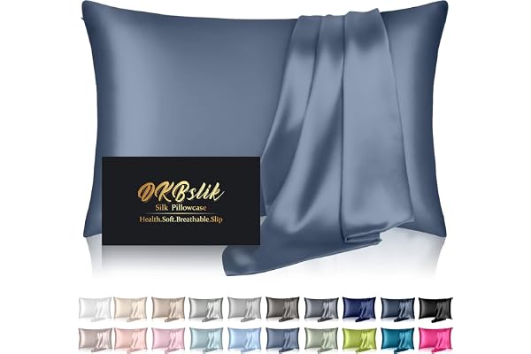 Silk Pillowcase for Hair and Skin, Mulberry Silk Pillow Cases Standard Size, Anti Acne Cooling Sleep Both Sides Natural Silk Satin Pillow Covers with Hidden Zipper, Gifts for Women Men, Ash Blue