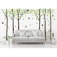Six Birch Tree Wall Decals With Birds & Squirrel - Forest Wall Stickers For Kids Room Decor