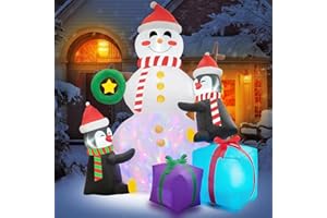 Rocinha Christmas Inflatable Snowman with Penguins Christmas Blow Up Yard Decorations with Colorful Rotating LED Lights, Christmas Outdoor Decoration for Garden, 6 Ft
