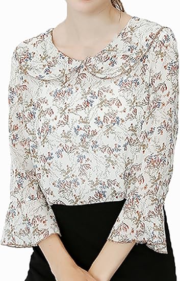 Amazon エンジェルムーン Angelmoon ブラウス レディース 花柄 七分袖 ラウンドネック エレガント カジュアル 通勤 Ol シャツ ブラウス 通販