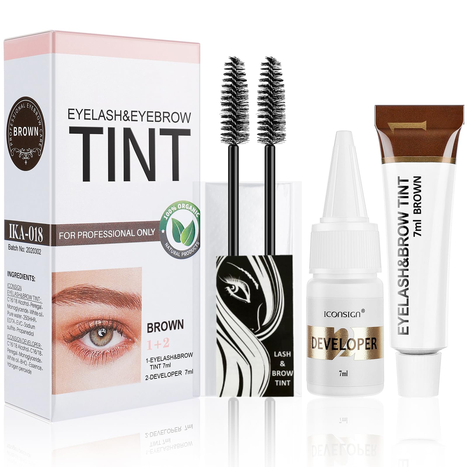 Photo 1 of 2-In-1 Eyelash & Eyebrow Kit, Professional Lash & Brow Coloring Kit, Lasting for 4-6 Weeks DIY Hair Color for Home Salon Use 7ml Light Brown/Orange