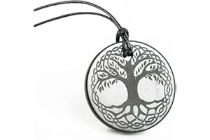 Karelian Heritage Shungite Pendant Round Shape | Healing Spiritual Natural Black Crystal Jewelry Pendant | Sacred Symbol Talisman Amulet Necklace for Meditation