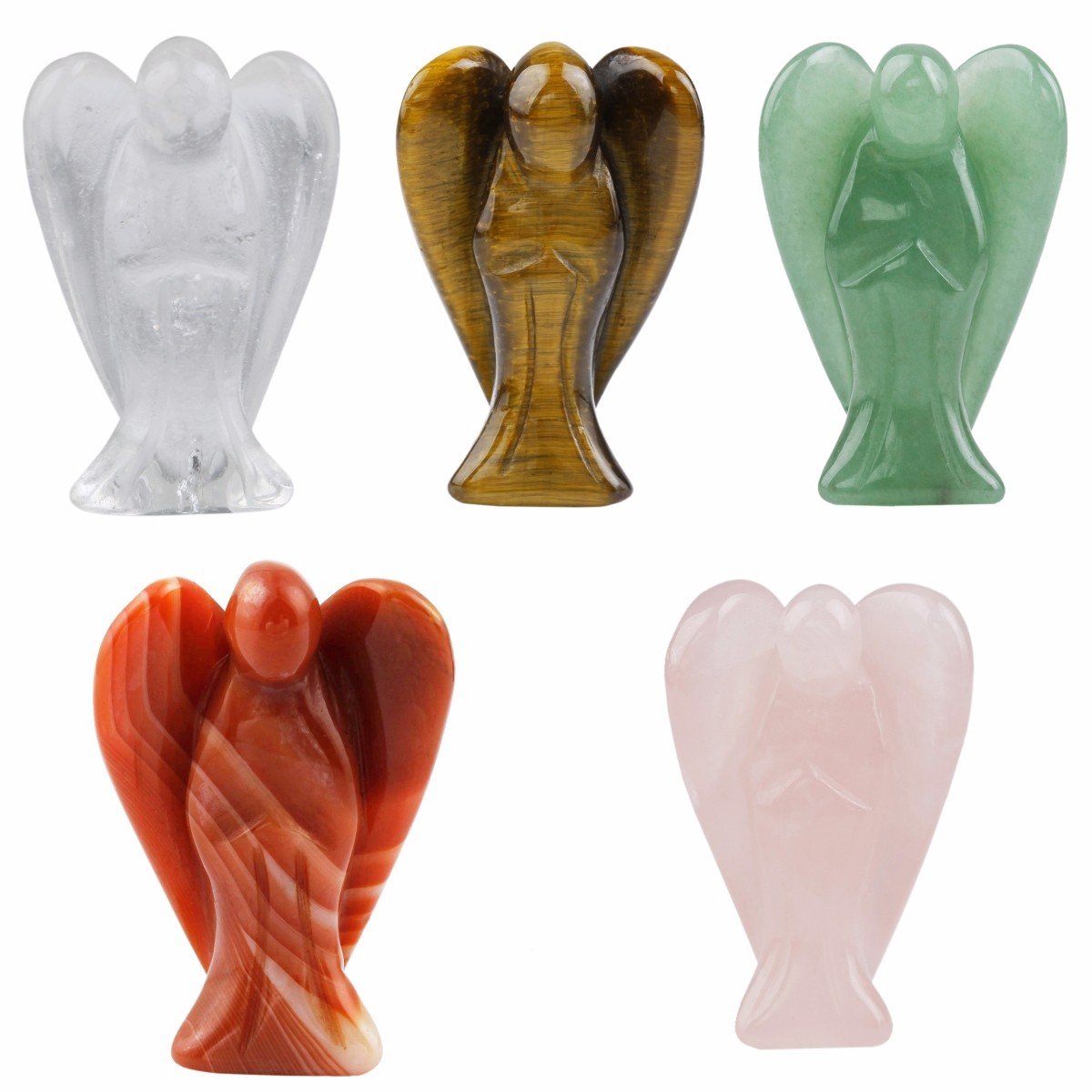 Shanxing Set of 5 1.5" Natural Chakra Crystal Guardian Angel Ornament Gift, Small Carved Pocket Crystal Stone Angel Statue Figurine Reiki Healing Crystal Gift Set Good Luck Crystal Cute Room Decor