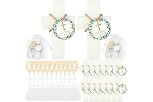 Swiffen 96 Pcs Cross Soap Baptism Favors Set Include 24 Scented Soap Favors 24 Wooden Rosary 24 Bags and 24 Cards Baby Baptism Favor for Baby Shower Christening Favors Guests First Communion Gifts