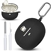 Case Compatible with Baseus Inspire XC1 Earbuds, Soft Silicone Protective Cover for Women Men Teens with Keychain & Cleaning Kit, Shockproof Anti-Slip Anti-Scratch Washable Covers (Black)(LED Visible)