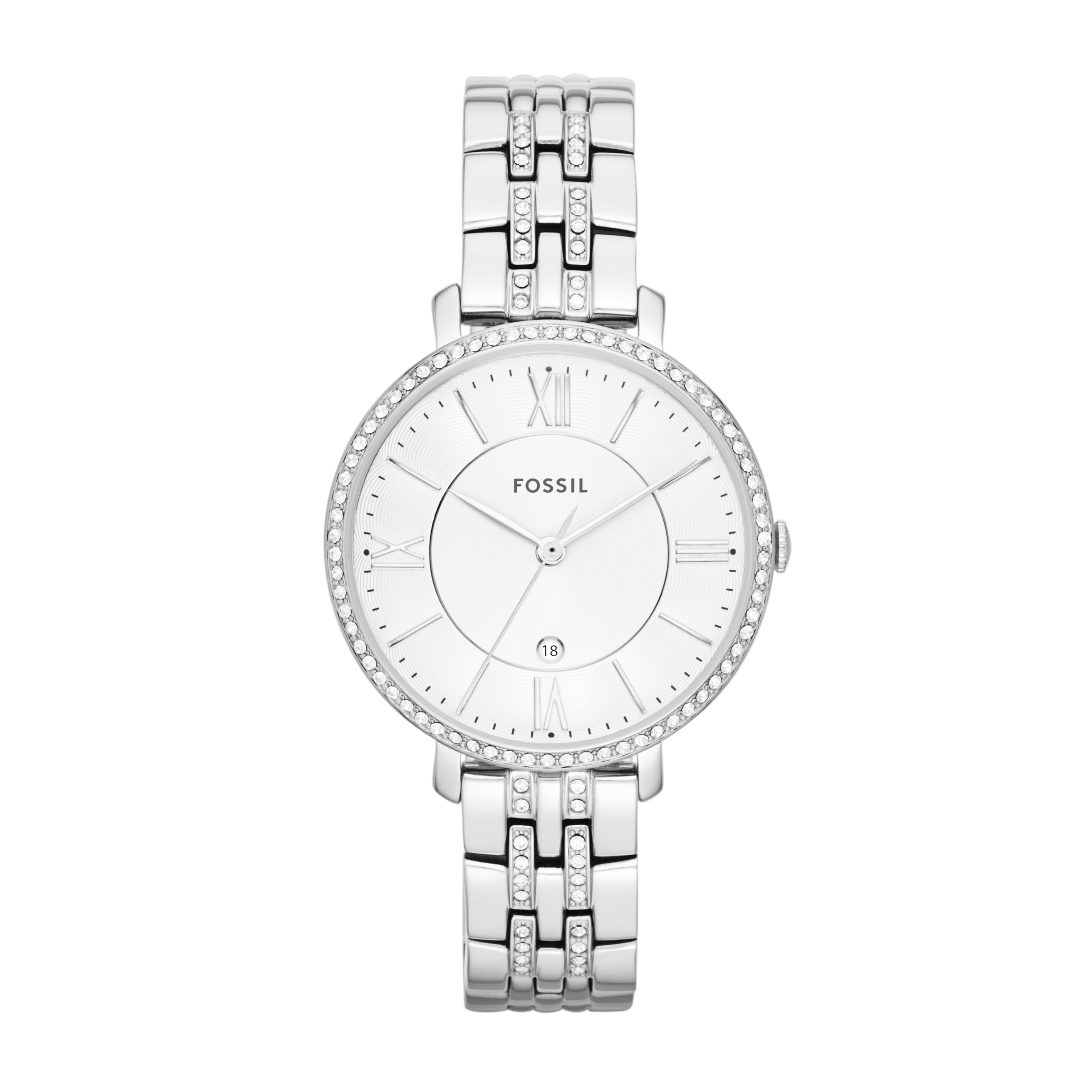 Fossil Jacqueline Womens Quartz Watch with Silver Dial and Silver Stainless Steel Bracelet ES3545