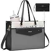 LOVEVOOK Laptop Bag for Women, 15.6'' Laptop Tote Purse 2-in-1 Professional Work Bag Business Briefcase with Clutch Purse, Waterproof Leather Computer Handbag for Teacher Office Travel