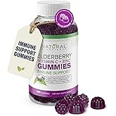 Natural BioScience Sambucus Elderberry Gummies with Vitamin C & Zinc, Immune Support for Adults & Kids, Daily Antioxidant & Wellness Boost, 180 Vegan, Gluten-Free, Chewable Elderberry Gummies