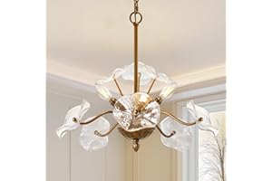 Luvkczc Modern Gold Chandelier,Vintage Brass Flower Glass Pendant Light Fixture,Mid Century Ceiling Light Fixture for Dining Room, Kitchen, Living Room, Bedroom Hallway Porch,3 Lights