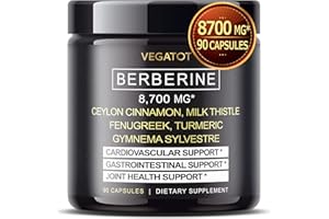 VEGATOT Berberine Supplement 8700MG with Ceylon Cinnamon, Turmeric, Milk Thistle, Fenugreek *USA Made and Tested* Immune System, Cardiovascular & Gastrointestinal Support*