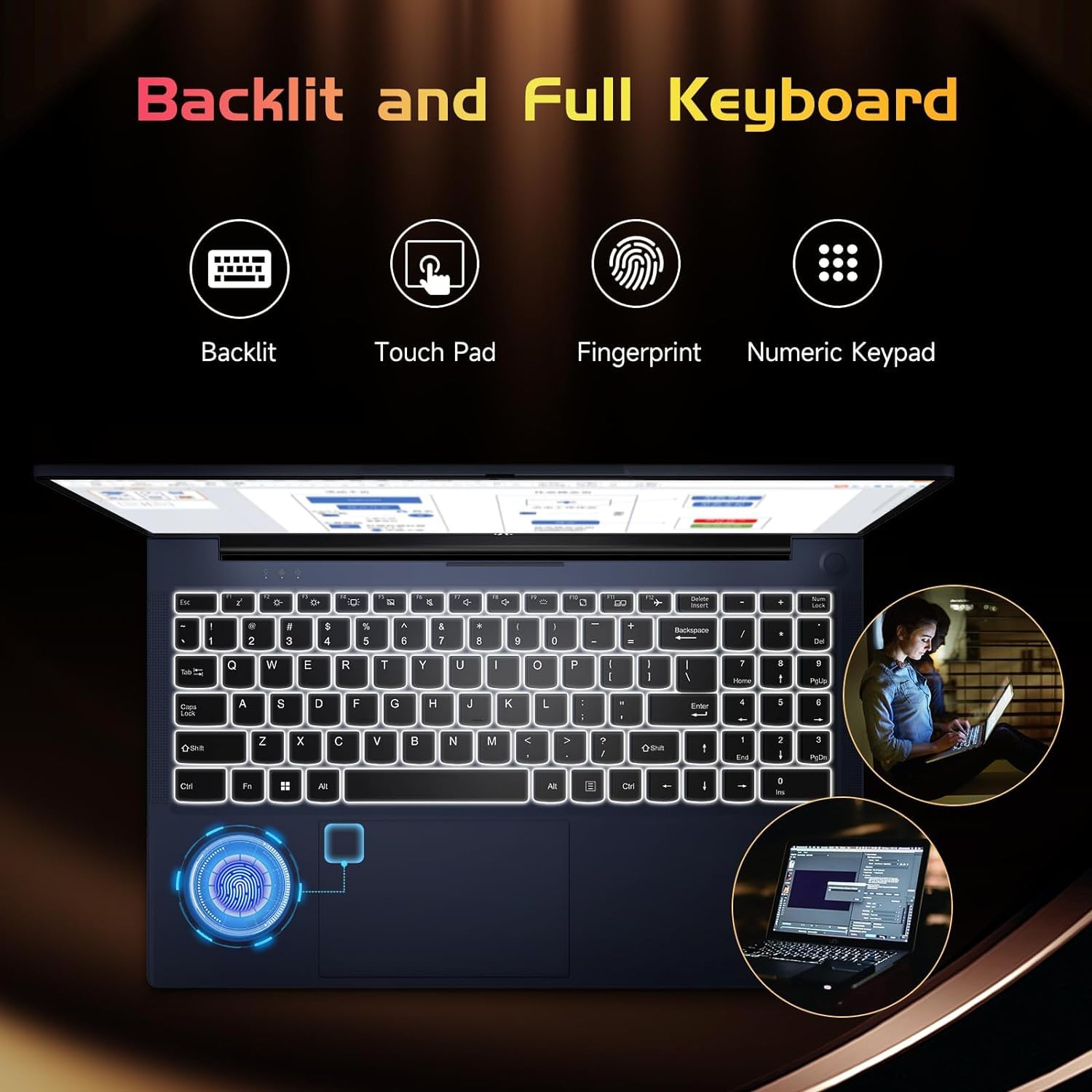NIMO 15.6 FHD Student Laptop, 16GB RAM, 1TB SSD, Backlit Keyboard, Fingerprint, Intel Pentium Quad-Core N100 (Beat to i3-1115G4, Up to 3.4GHz), 2 Years Warranty, 90 Days Return, WiFi 6, Win 11