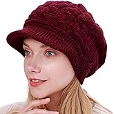 Aksod Winter Hats Knitted Beanie Hat with Visor Slouchy Skull Hat Warm Beanie Cap Headwear for Women