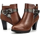 mysoft Women's Zipper Booties Chunky Stacked Heel Ankle Boots Buckle Strap Ankle