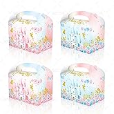 RIGHTA TECH 12 Packs Princess Treat Gift Boxes Little Princess Crown Theme Birthday Party Gift Box Prince Castle Candy Goodie Cardboard Boxes with Handles for Princess Baby Shower Girls Birthday Party Supplies Favors