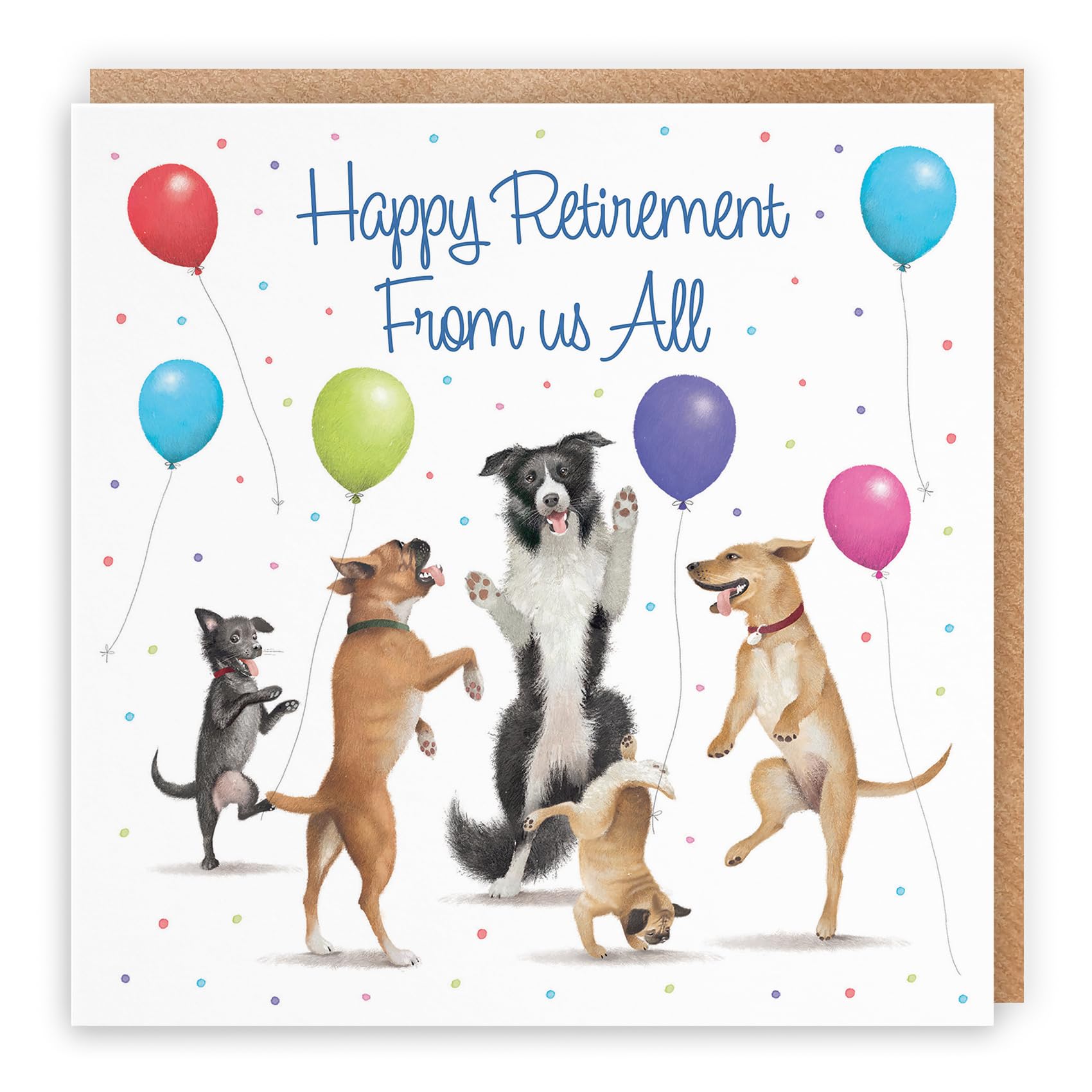 Hunts England - Large Retirement Card From Us All - Dancing Dogs - Retirement Card From All Staff - For Men, Women, Colleagues, Friends, etc. - Milo's Gallery Collection - 210 x 210 mm