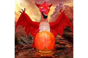 GOOSH 6.8 FT Halloween Inflatables Dragon Outdoor Decorations Blow Up Yard Red Dragon Holding Ball with Built-in LEDs for Indoor Party Garden Lawn Decor