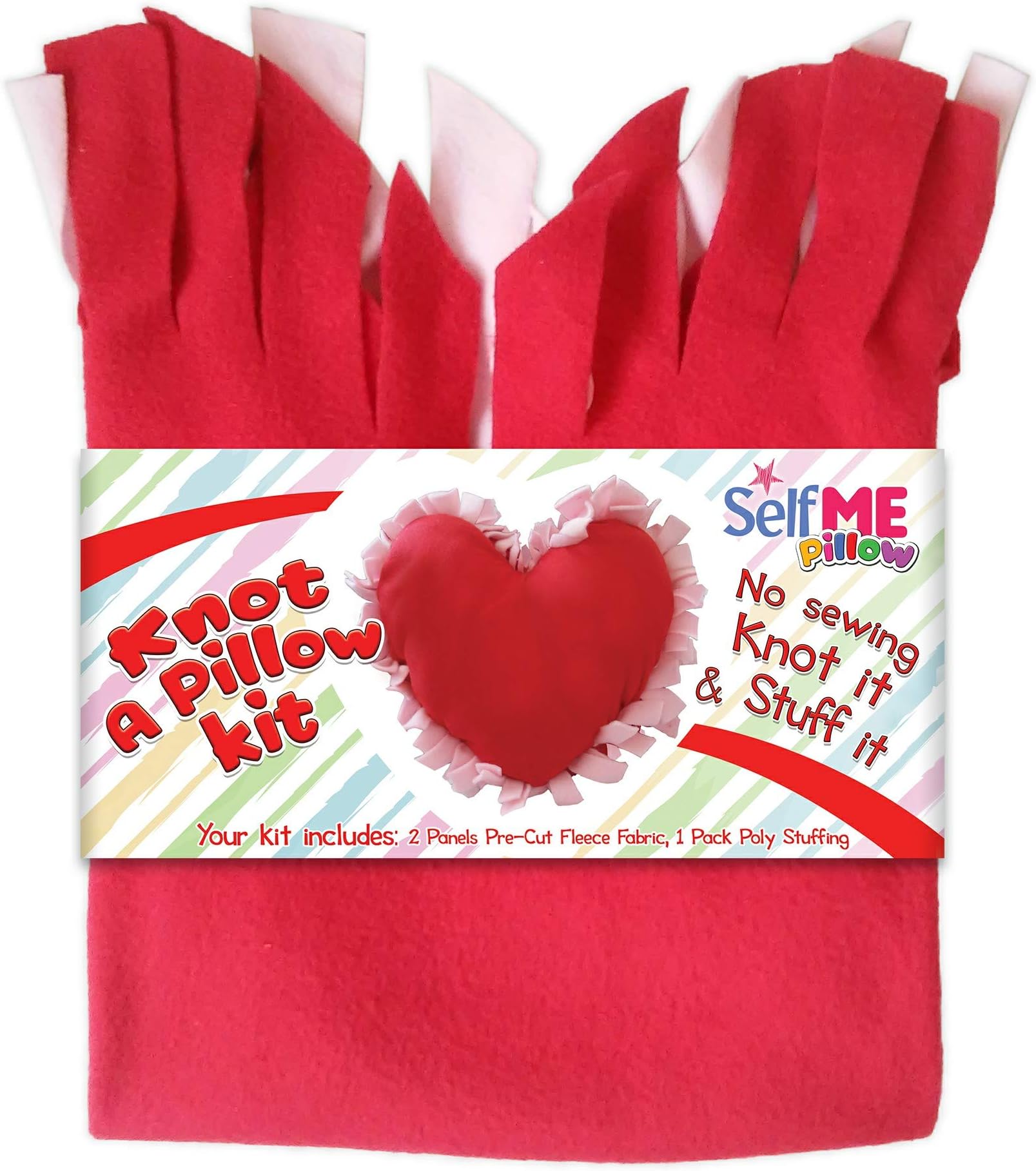 DADM Knot a Pillow kit, Large Heart, No Sewing Knot-it and Stuff, Pre-Cut Fleece Fabric and Stuffing Selfme