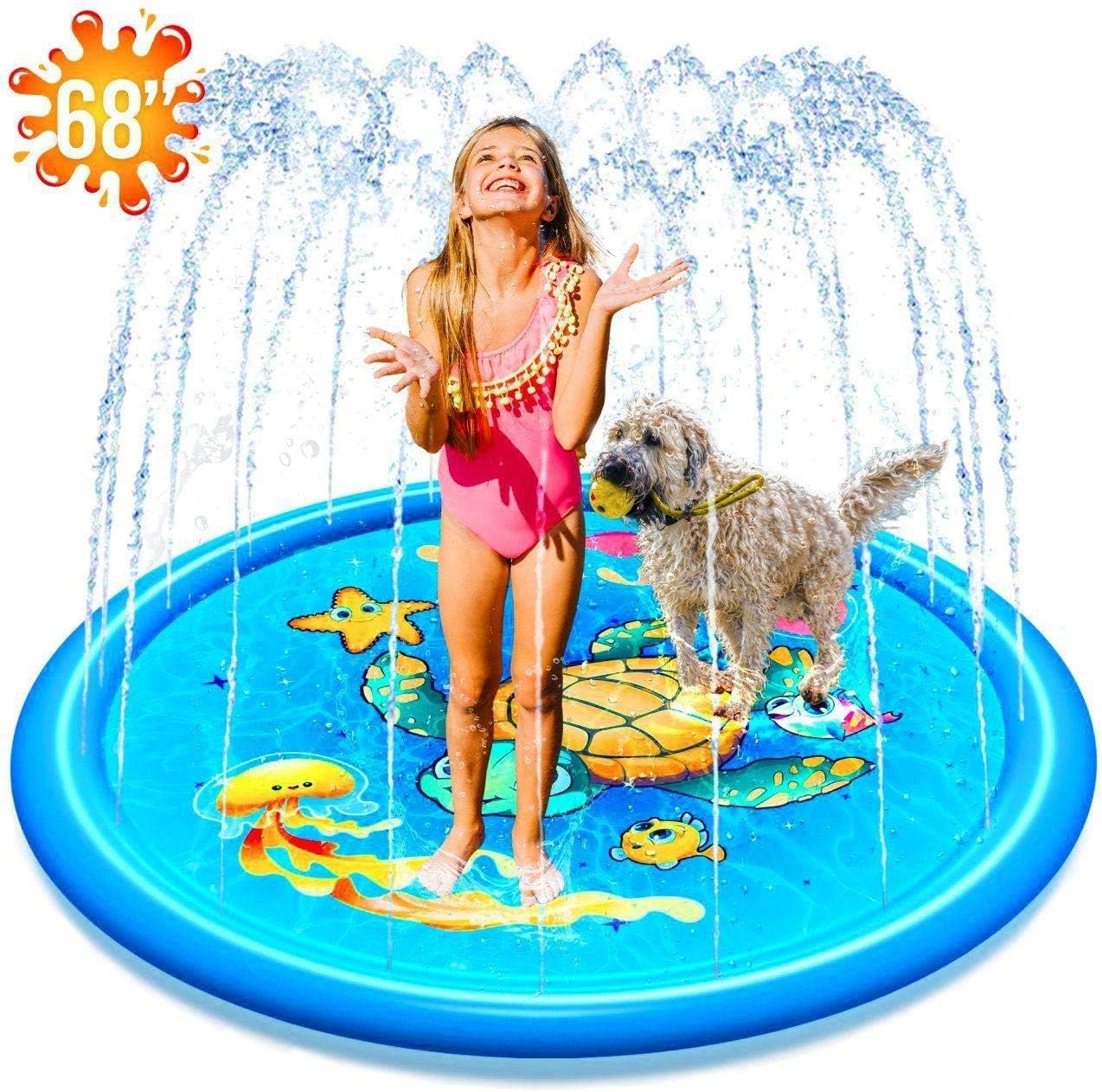 (68") Inflatable Splash Sprinkler Pad for Kids Toddlers Dogs, Kiddie Baby Pool, Outdoor Water Mat Toys - Baby Infant Wading Swimming Pool - Fun Backyard Fountain Play Mat for 1 -12 Year Old Girls Boys