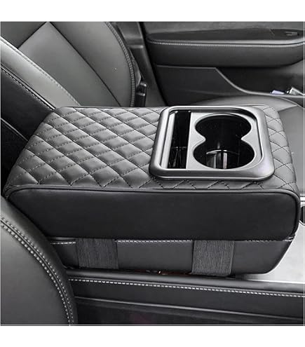 Universal Car Armrest Lid Organizer - With USB Charging Ports, Cup Holders & Phone Holder - Black Leather Look
