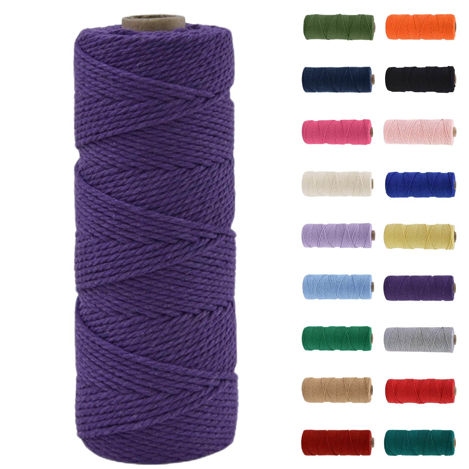 MORAINJAY 2mm Macrame Cord 100m, Aubergine Macrame Cotton Cord Twine Rope Craft String, Eggplant Natural Cotton Rope for Macrame Art, DIY Crafts Gift Wrapping - 16 Vibrant Colors, Soft & Chemical-Free