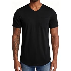 Angbater Men’s V Neck T Shirt Slim Fit Athletic Workout Tee with Pocket | Short Sleeve,Chest Pocket,Curved Hemline,Back Yoke