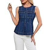 Kedera Denim Vest Crew Neck Sleeveless Crop Tank Tops for Women Ruffle Hem Jean Vest Top 2025 Summer