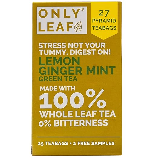ONLYLEAF Lemon Ginger Mint Green Tea for Better Digestion, Made with 100% Whole Leaf &